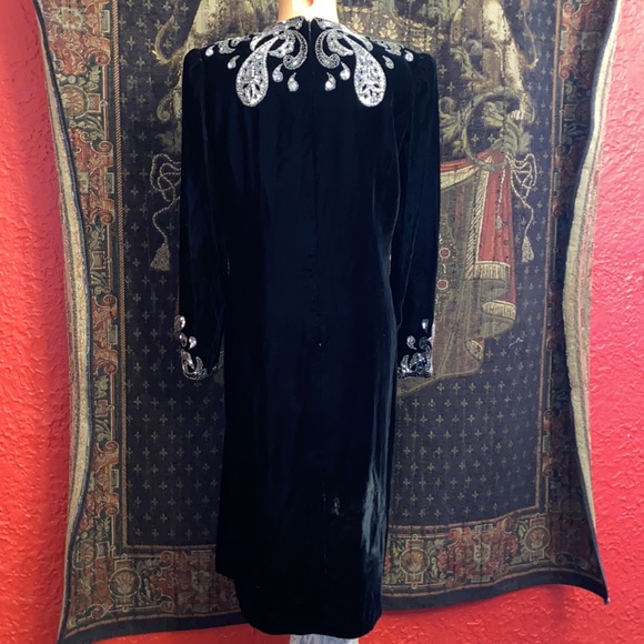 Vintage 80s retro Argenti Notte bejeweled crushed velvety Formal cocktail dress - Picture 9 of 11